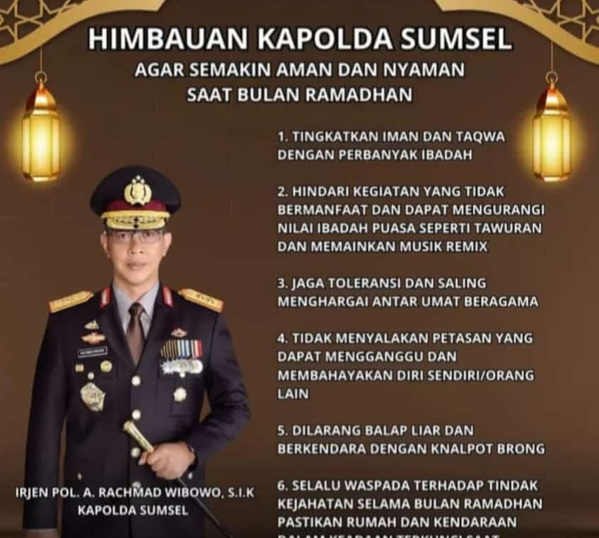 Imbauan Kamtibmas Kapolda Sumsel Selama Bulan Ramadan, Agar Aman dan Nyaman, Simak!