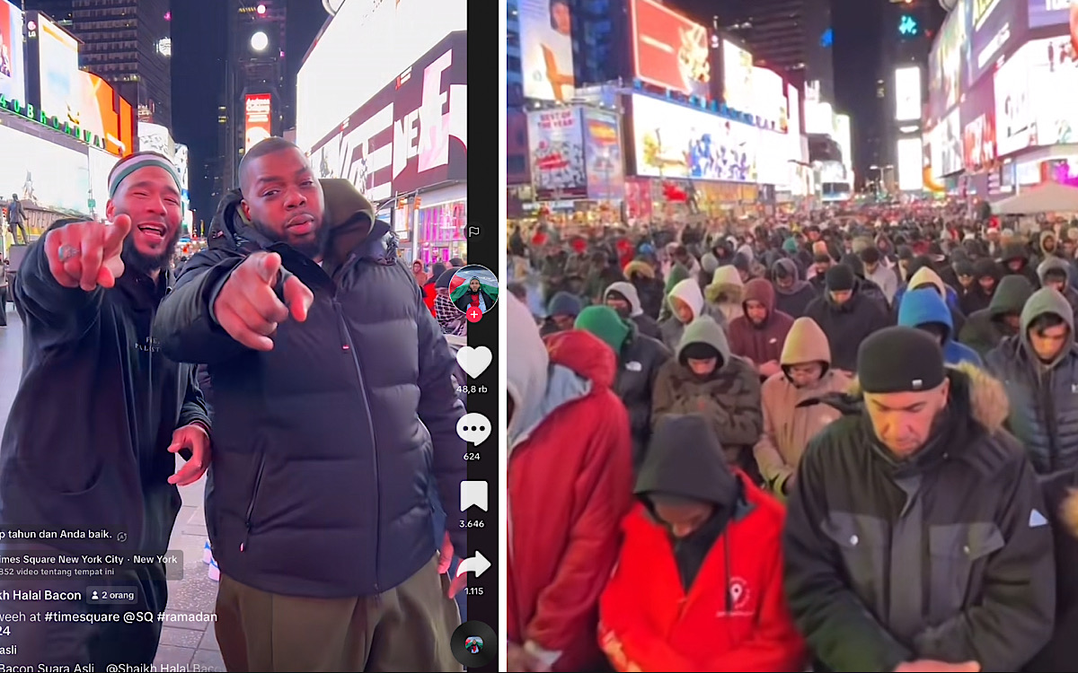 Masya Allah, Ribuan Umat Islam Salat Tarawih di Times Square New York Amerika Serikat