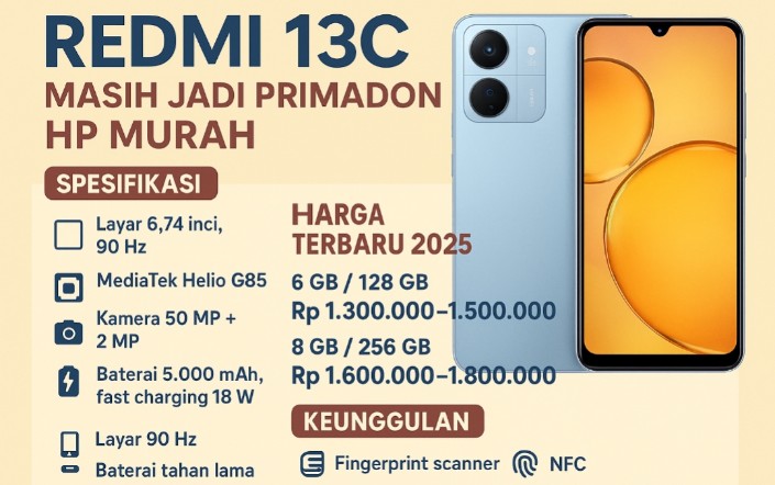 Redmi 13C Masih Jadi Primadona HP 2025, Ponsel Harga Terjangkau Modul Kamera Kelas Premium