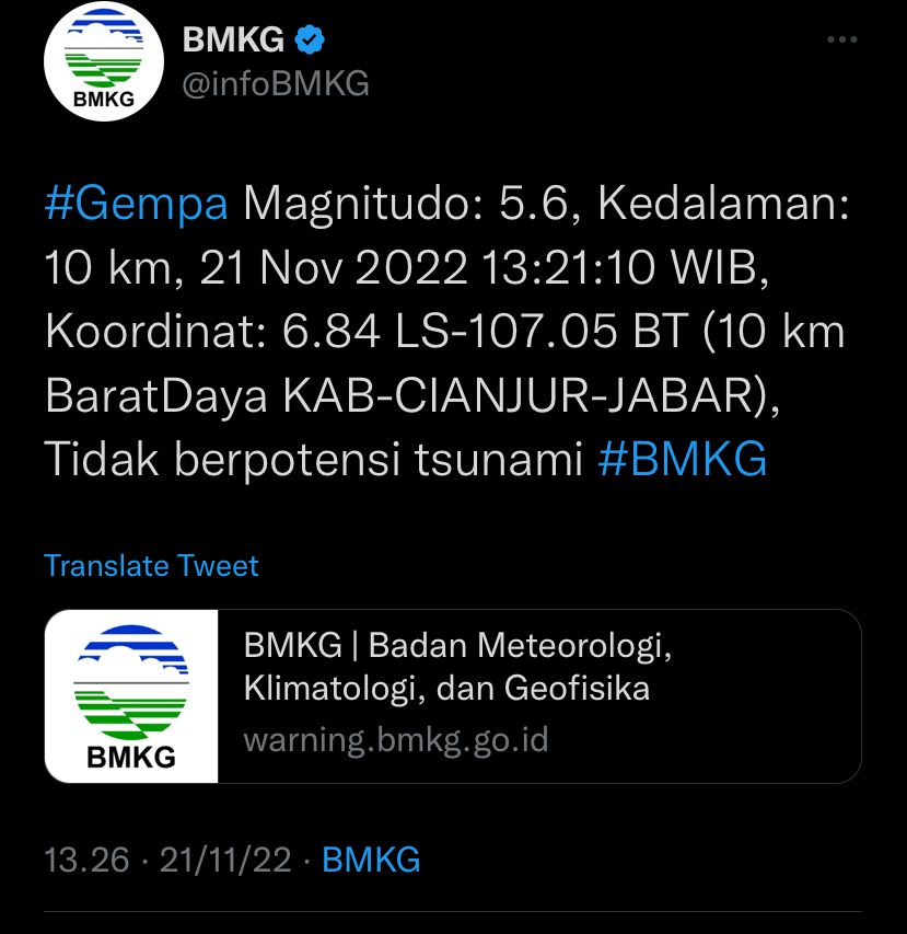 BREAKING NEWS: Gempa 5,6 SR di Cianjur Terasa Hingga Jakarta