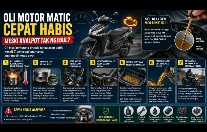 Oli Motor Matic Cepat Habis Meski Knalpot Tak Ngebul? Ini 7 Penyebab yang Wajib Diketahui