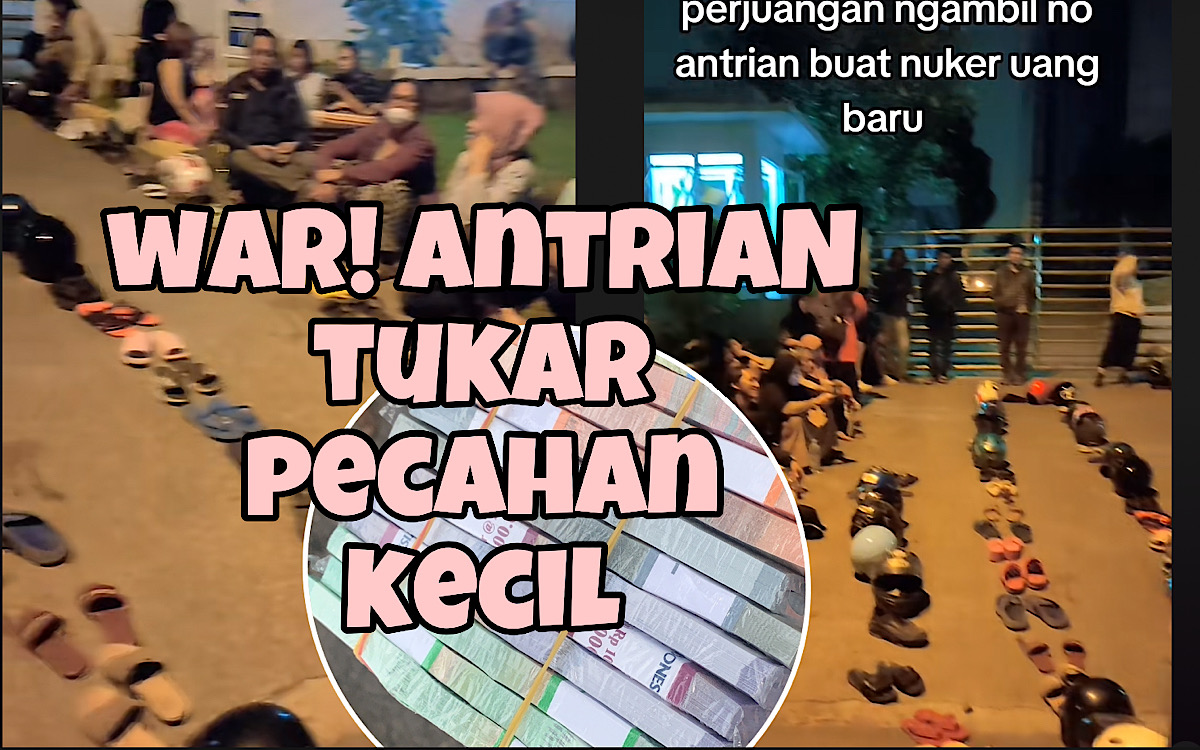 Barisan Panjang ‘Sandal Antri’ Tukar Uang Baru Buat THR Anak-anak, Biar Para Bocil Lihat Keuletan Mereka  