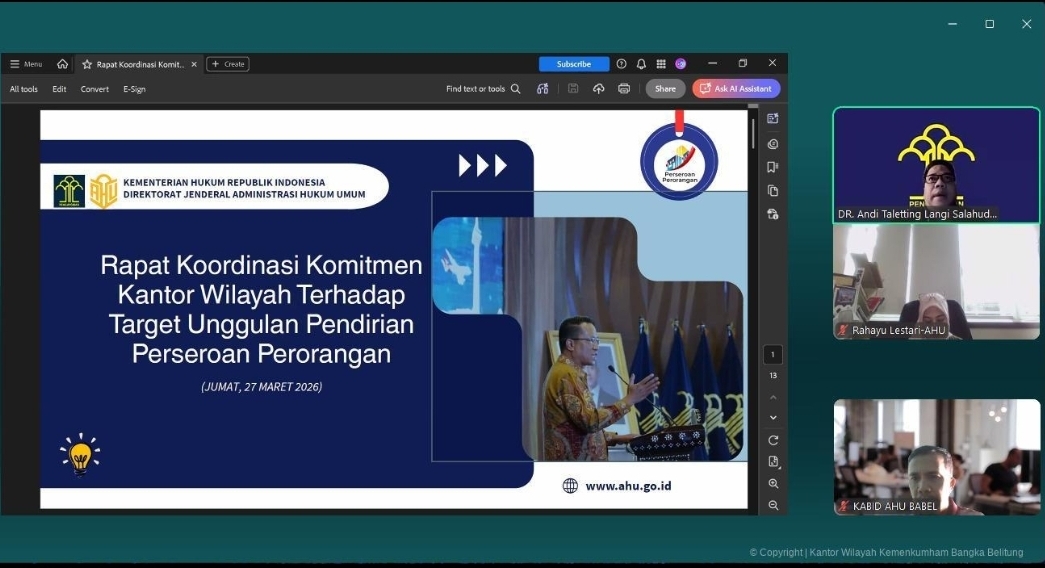 Target 80 Ribu Nasional, Kemenkum Babel Siap Tingkatkan Layanan Perseroan Perorangan