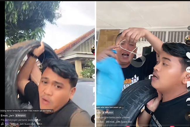 Kocak…2 Pemuda Ini Bikin Konten Bantu Mobil Pak Jokowi Nyangkut, Waduh Malu-maluin Lampung  Aja Ini Bang! 