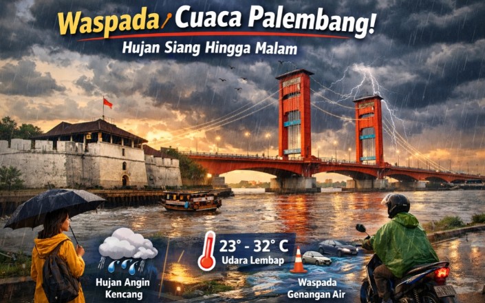 Peringatan Dini BMKG, Waspada Cuaca Palembang dan Sekitarnya Berpotensi Hujan Ringan