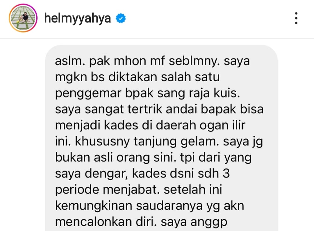 Artis Helmy Yahya Diminta Warganet Jadi Kades Tanjung Gelam Ogan Ilir, Mau Gak Ya?