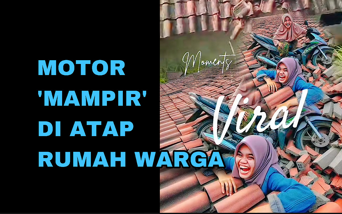 Viral 2 Siswi di Tasikmalaya Nyangkut Bersama Sepeda Motornya di Atap Rumah Warga