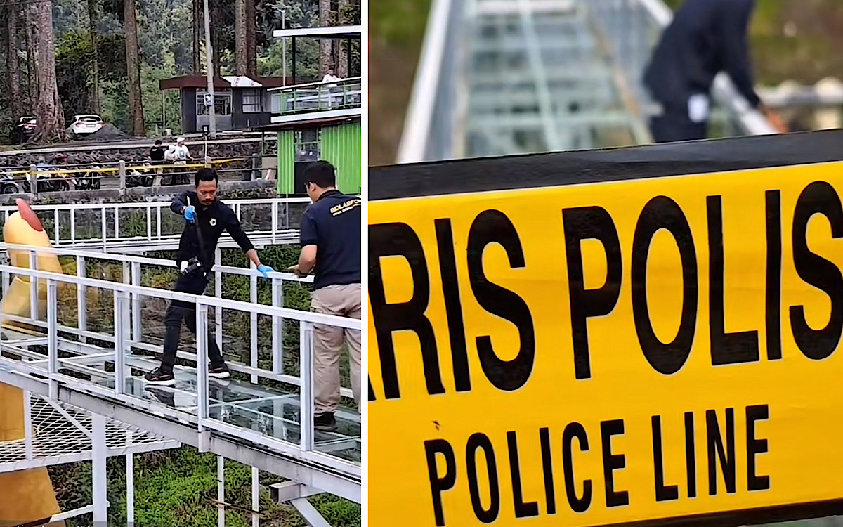 Polisi Ekstra Hati-hati Saat Olah TKP di Jembatan Kaca Limpakuwus Banyumas yang Pecah dan Makan Korban Jiwa  