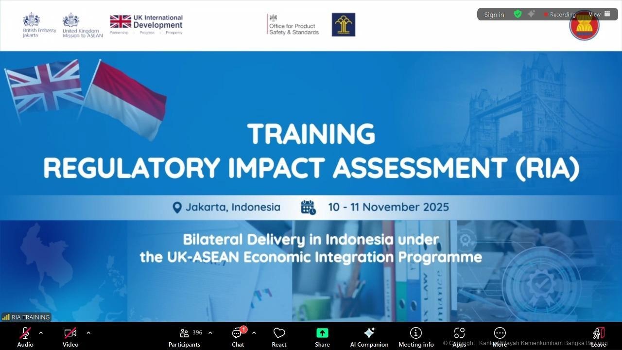 Kolaborasi Indonesia–Inggris: Kanwil Kemenkum Babel Ikuti Training Regulatory Impact Assessment