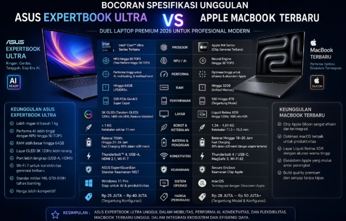 Duel Laptop Premium 2026: Asus ExpertBook Ultra Tantang Dominasi MacBook, Ini Bocoran Keunggulannya