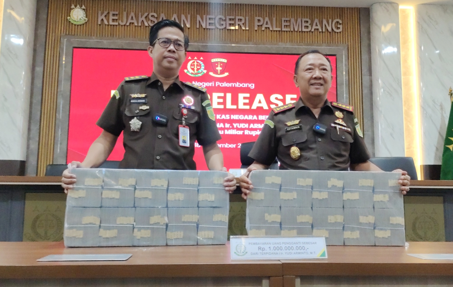 Lagi, Yudi Arminto Terpidana Korupsi Masjid Sriwijaya Bayar Uang Pengganti Rp1 Miliar ke Kejari Palembang
