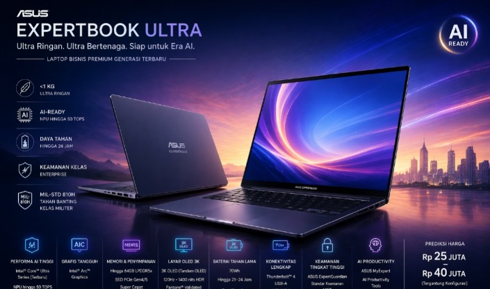 Asus ExpertBook Ultra Segera Rilis: Laptop Bisnis Super Ringan Berbasis AI, Ini Prediksi Harganya?
