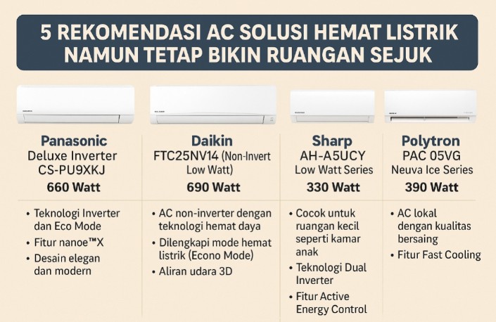 AC Low Watt Terbaik 2025, Solusi Hemat Listrik dan Ruangan Tetap Sejuk