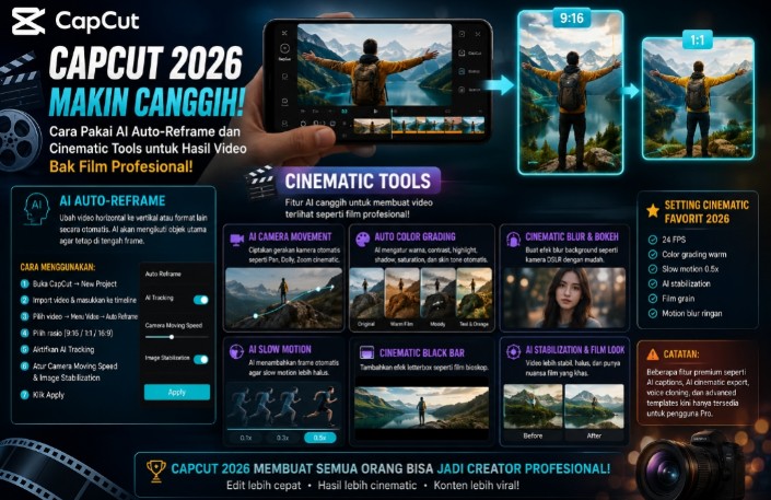 Makin Canggih! Begini Cara Pakai AI Auto-Reframe dan Cinematic Tools CapCut 2026 untuk Hasil Video Profesional