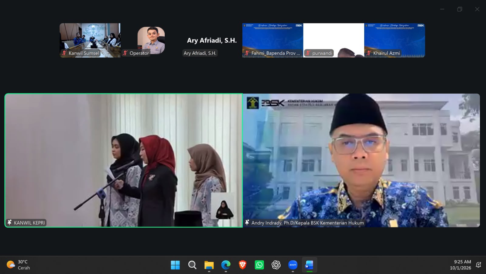 Kemenkum Sumsel Ikuti DSK Evaluasi Tarif Tertentu Pelayanan Paten dan Hak Cipta