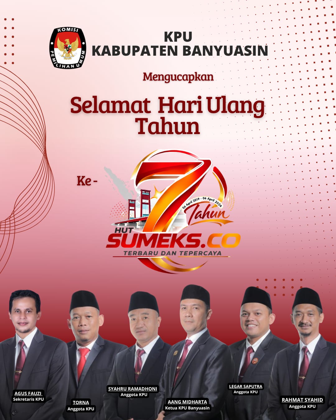 KPU Kabupaten Banyuasin Mengucapkan Selamat HUT ke-7 SUMEKS.CO tahun 2026