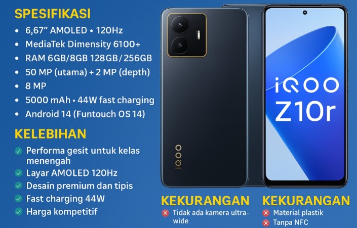 iQOO Z10r Resmi Meluncur, Ponsel 5G AMOLED 120Hz Termurah di Kelasnya!