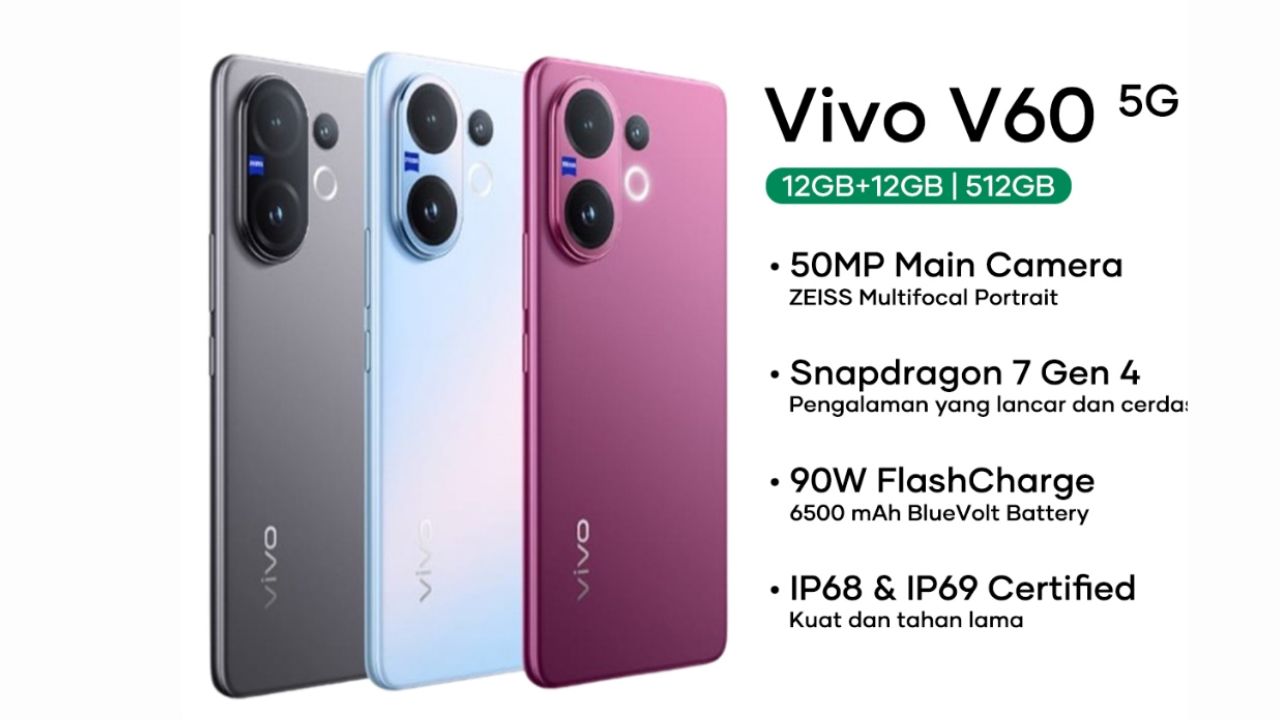 Vivo V60 Resmi Rilis ke Pasar, Layar Curved Amoled dan Performa Ngebut Banget! Ini Spesifikasi dan Harganya