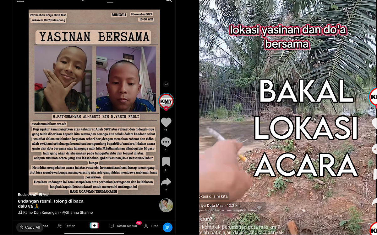 Besok, 21 Hari Fathur Hilang Tenggelam Di Retensi Kompleks Duta Mas Palembang, Gelar Yasinan Dan Tabur Bunga 