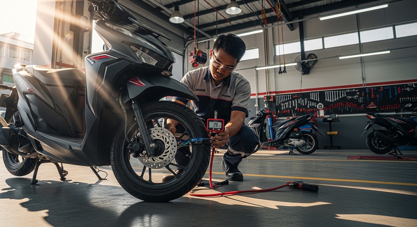 Tips Cek Tekanan Angin Ban Motor Matic Saat Cuaca Panas Ekstrem Agar Tetap Aman di Jalan