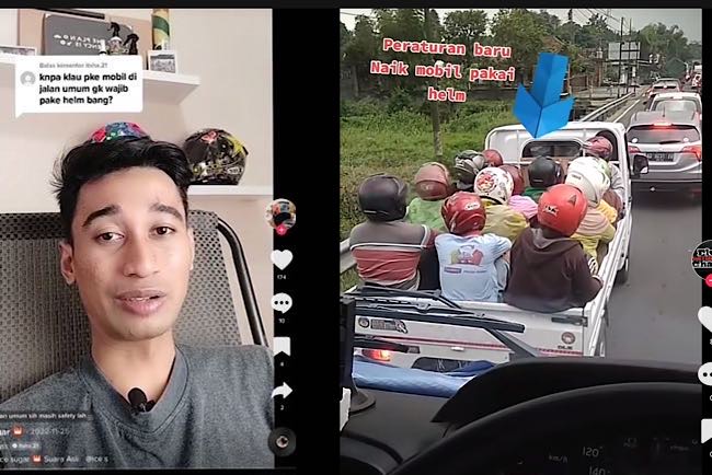 Update…Pria Ini Jawab Pertanyaan Mengapa Naik Mobil Gak Wajib Pakai Helm, Malah Dijawab Wajib Helm Anti Api