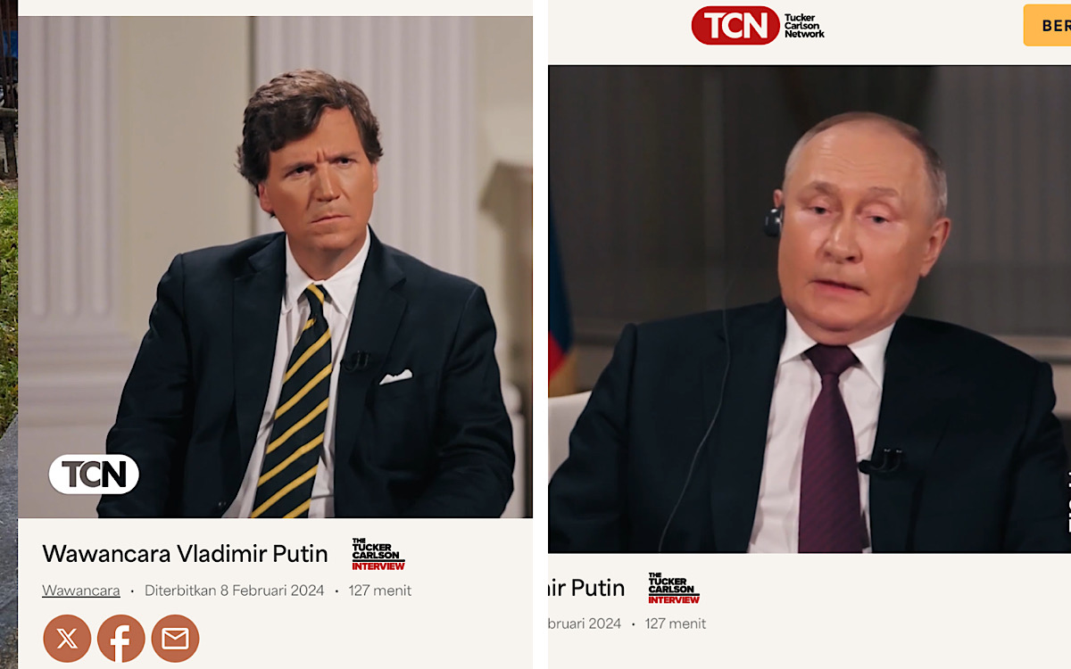 Hanya 2 Jam Wawancara Tucker Carlson dengan Vladimir Putin Ditonton 23 Juta Kali, Media Barat ‘Sakit Hati’  