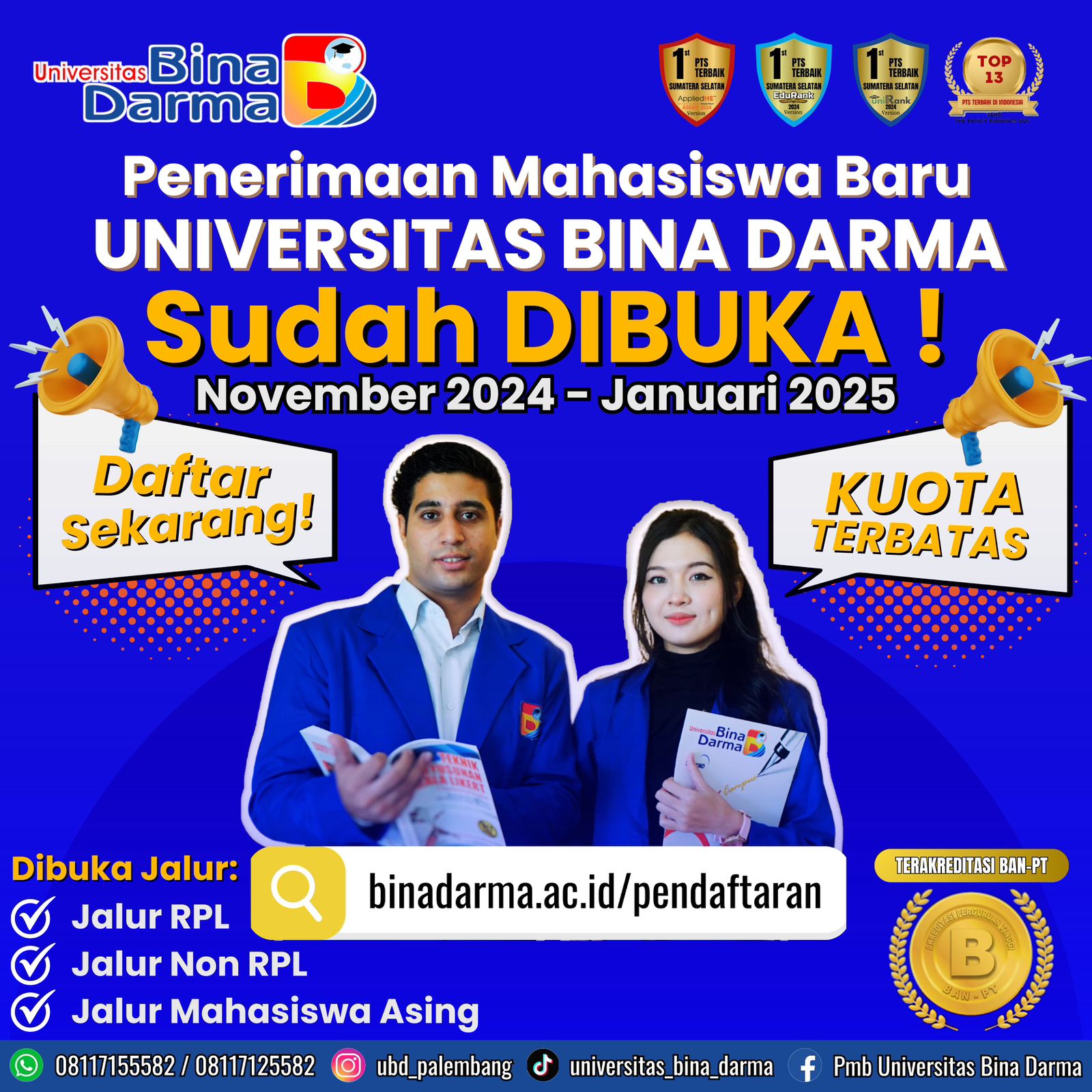 Universitas Bina Darma Buka Pendaftaran Mahasiswa Baru dengan Program Unggulan dan Beasiswa Menarik