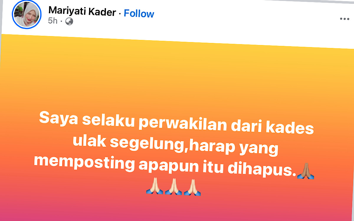 Wanita Ini Ngaku Perwakilan Kades Ulak Segelung Minta Take Down Semua Postingan Kades Ditusuk, Ada Apa?