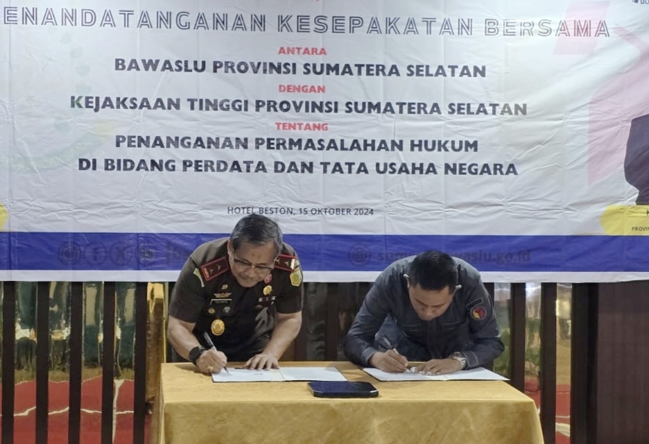 Sinergitas Penanganan dan Pengawasan Jelang Pilkada 2024, Kejati Sumsel-Bawaslu Teken MoU