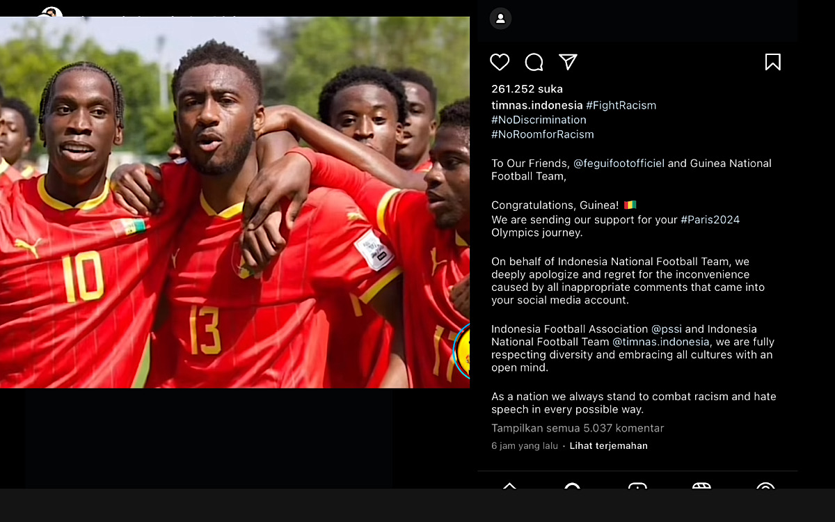 Stop Serang Rasis ke Akun Guinea, Timnas Indonesia Posting ‘No Discrimination FIFA’ Selamat Timnas Guinea U-23