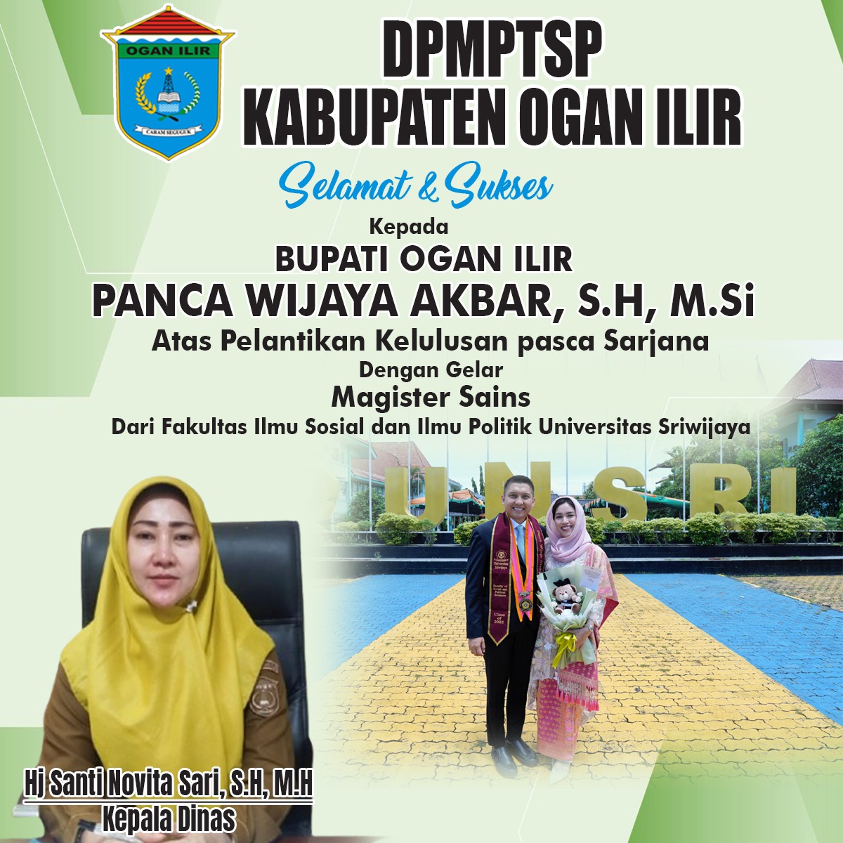 DPMPTSP Ogan Ilir Mengucapkan Selamat kepada Panca Wijaya Akbar atas Pelantikan Kelulusan Pasca Sarjana