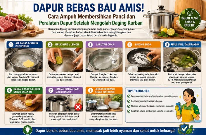 Bebas Bau Amis! Ini Cara Ampuh Membersihkan Panci dan Peralatan Dapur Setelah Mengolah Daging Kurban