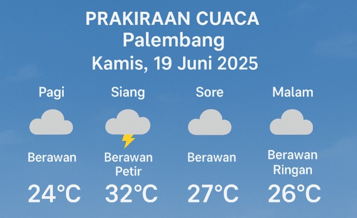 Peringatan Dini Cuaca Kota Palembang dan Sekitarnya Hari Ini, Diprediksi Panas Siang Hari Hujan di Malam Hari