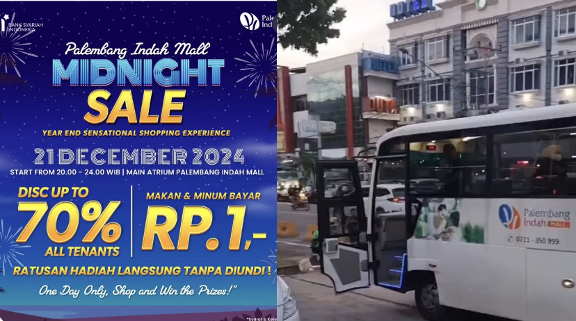 Serbu Promo Midnight Sale Palembang Indah Mall Hari Ini! Terbaru Ada Fasilitas Bus Shuttle Gratis Loh