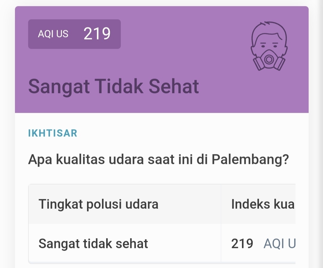 Kabut Asap Masih Selimuti Kota Palembang, Kualitas Udara Kategori Sangat Tidak Sehat