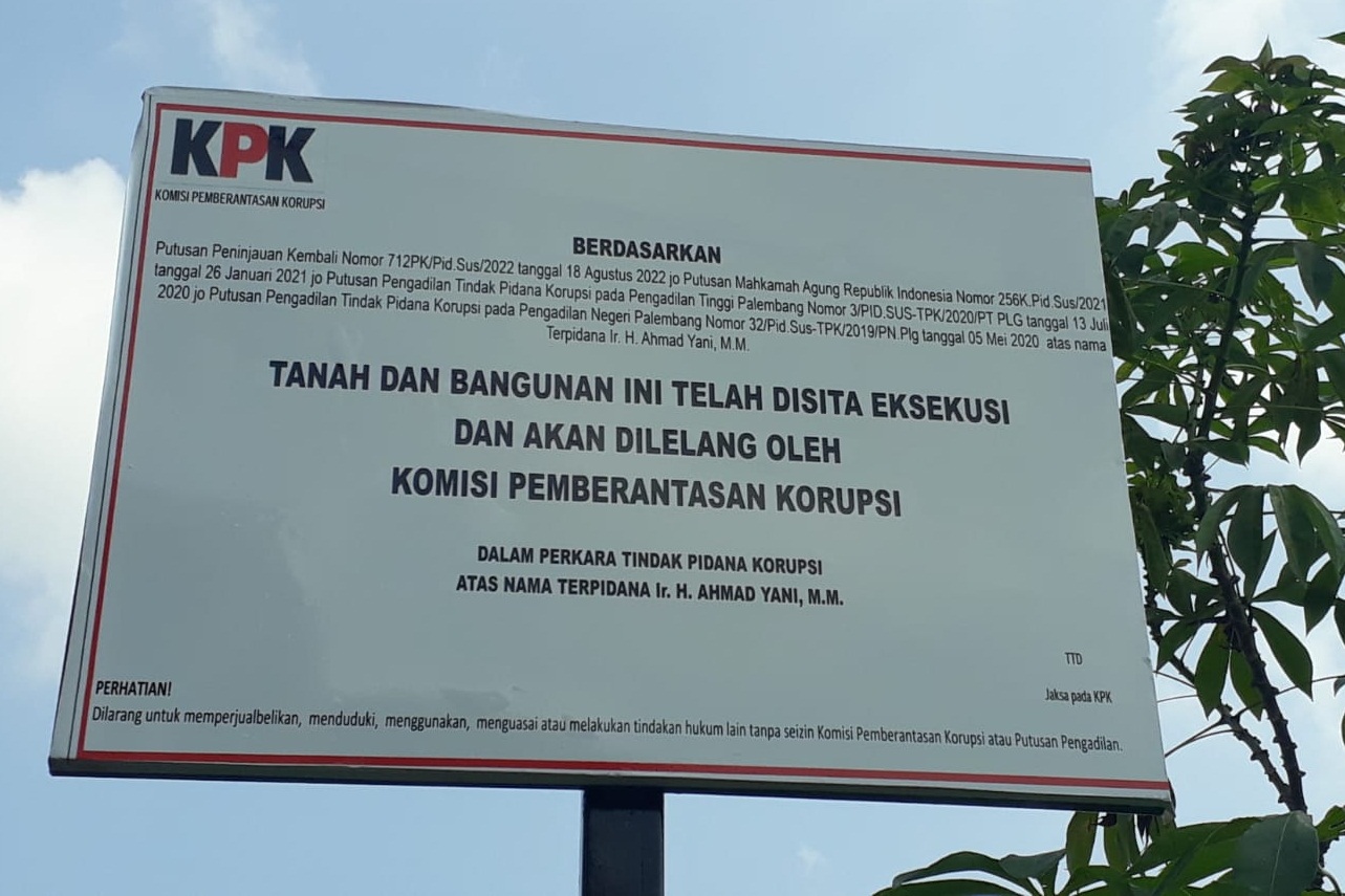 KPK Lelang Tanah Atas Nama Mantan Bupati Muara Enim Ahmad Yani 