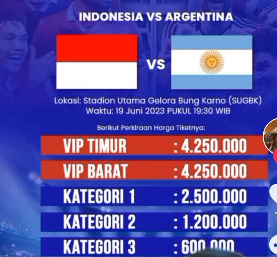 Sah Ini Kisaran Harga Tiket Timnas Indonesia Vs Argentina Dijual