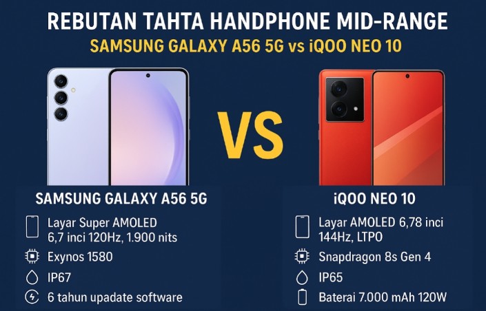Duel Sengit di Kelas Menengah: Samsung Galaxy A56 5G vs iQOO Neo 10, Mana yang Layak Jadi Raja?