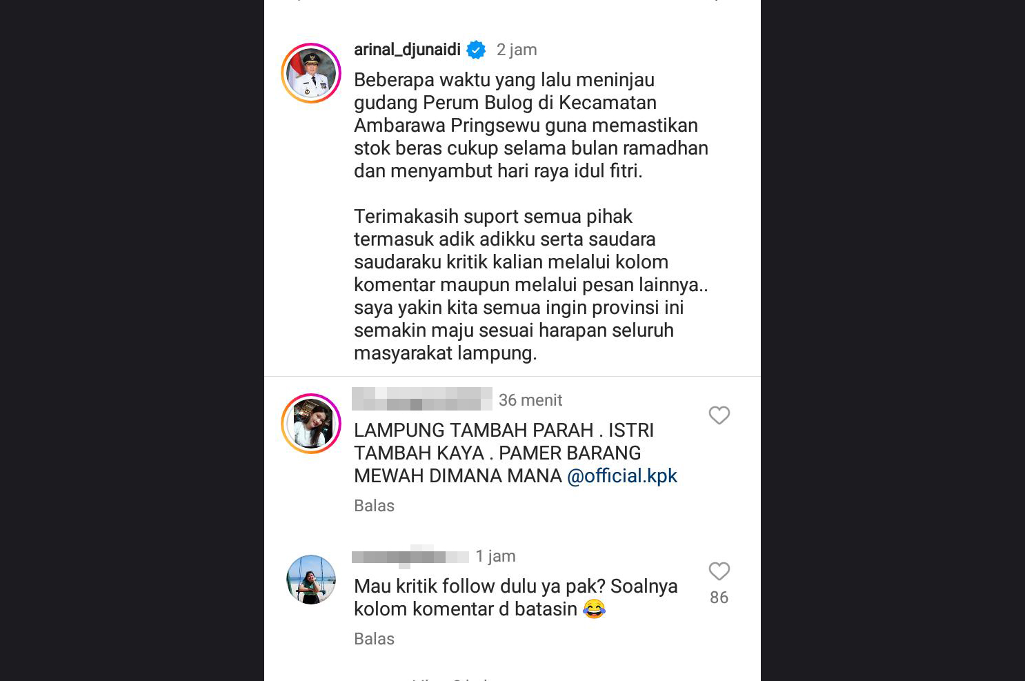 Alamak! Kritik Awbimax Berujung Intimidasi, Warganet 'Laporkan' Gubernur Lampung Arinal Djunaidi ke KPK