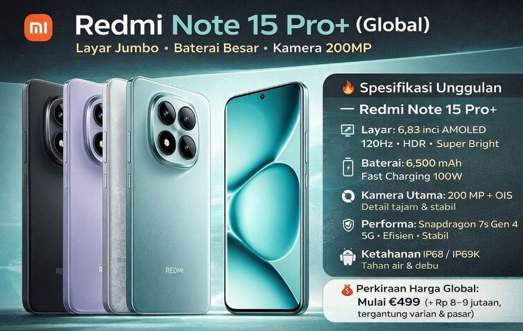 Xiaomi Gaspol! Redmi Note 15 Pro+ Datang dengan Layar Jumbo, Baterai Raksasa, Kamera 200MP