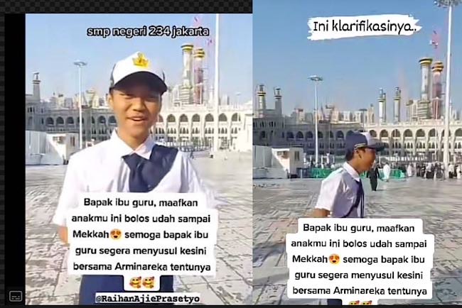 WAW, Siswa SMP Bolos Tiba-tiba Sudah di Tanah Suci Pakai Seragam Lengkap, Katanya Sih Dapat Endorse Eh Rupanya