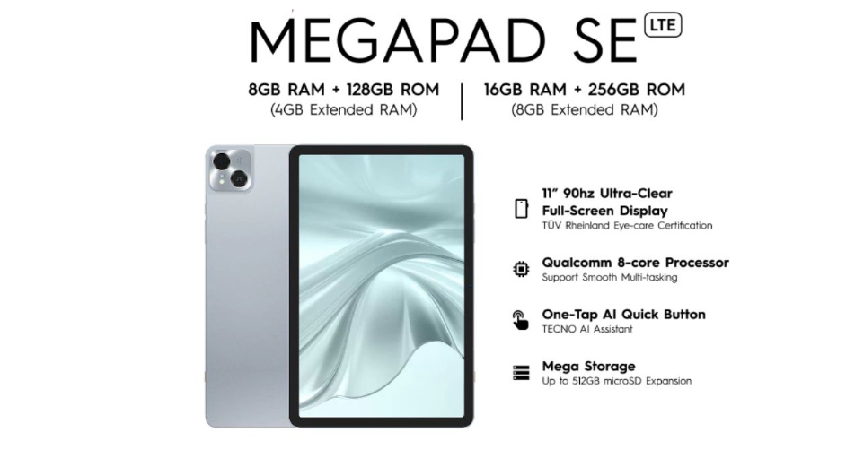TECNO Megapad SE 2 Resmi Diperkenalkan, Tablet 4G Bawa Baterai 7.000 mAh
