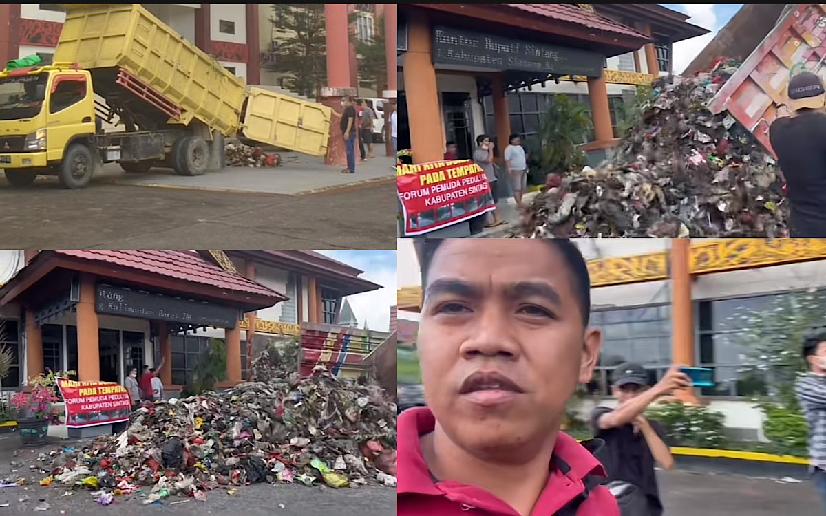 Pejabat Diminta Ikut Rasakan Aroma Busuk 4 Truk Sampah Ditumpuk Warga di Depan Kantor Bupati Sintang 