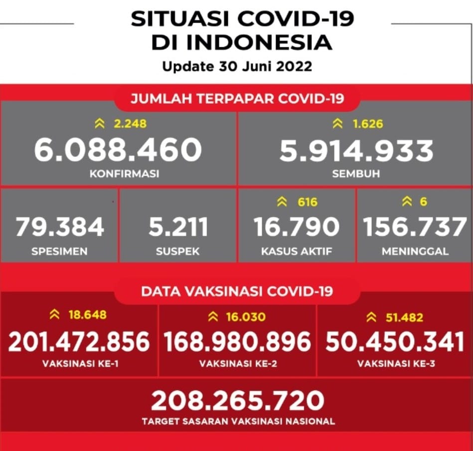 Sebaran Kasus Covid-19 di Provinsi  Per 30 Juni 2022