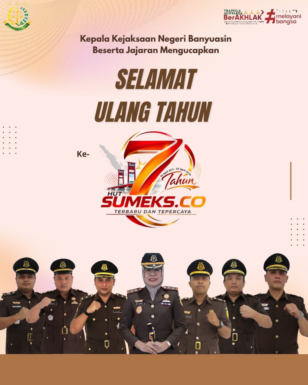 Kepala Kejari Kabupaten Banyuasin Mengucapkan Selamat HUT ke-7 SUMEKSCO tahun 2026