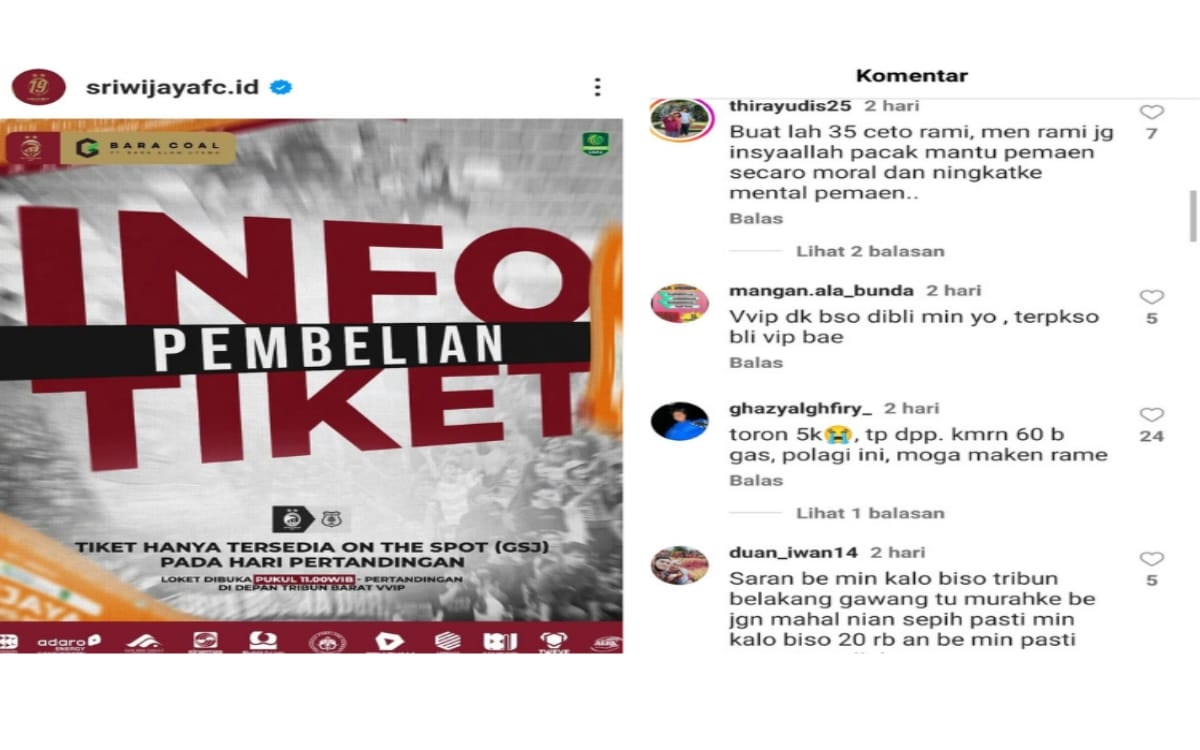 Jelang Laga Pamungkas, Supporter Sriwijaya FC Keluhkan Harga Tiket, Begini Tanggapan Panitia Pelaksana