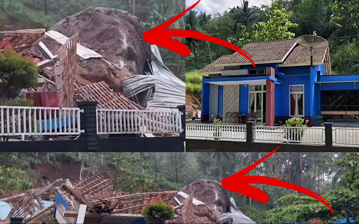 Alamak, Rumah Pak Subur Ditimpa Batu Segede Gunung, Netizen Tanya Batu Raksasa Itu Munculnya Dari Mana?