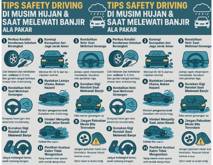 Musim Hujan Tiba, Ini 12 Tips Safety Driving untuk Cegah Kecelakaan dan Terjebak Banjir
