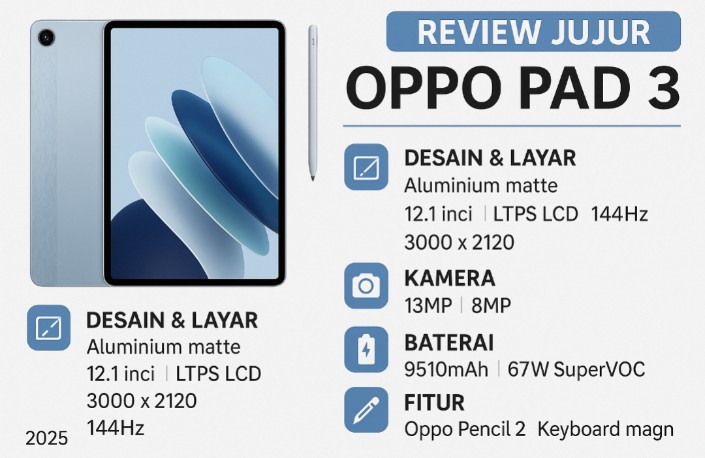 Review Jujur Oppo Pad 3, Tablet Canggih 2025 yang Tampil Beringas dan Elegan