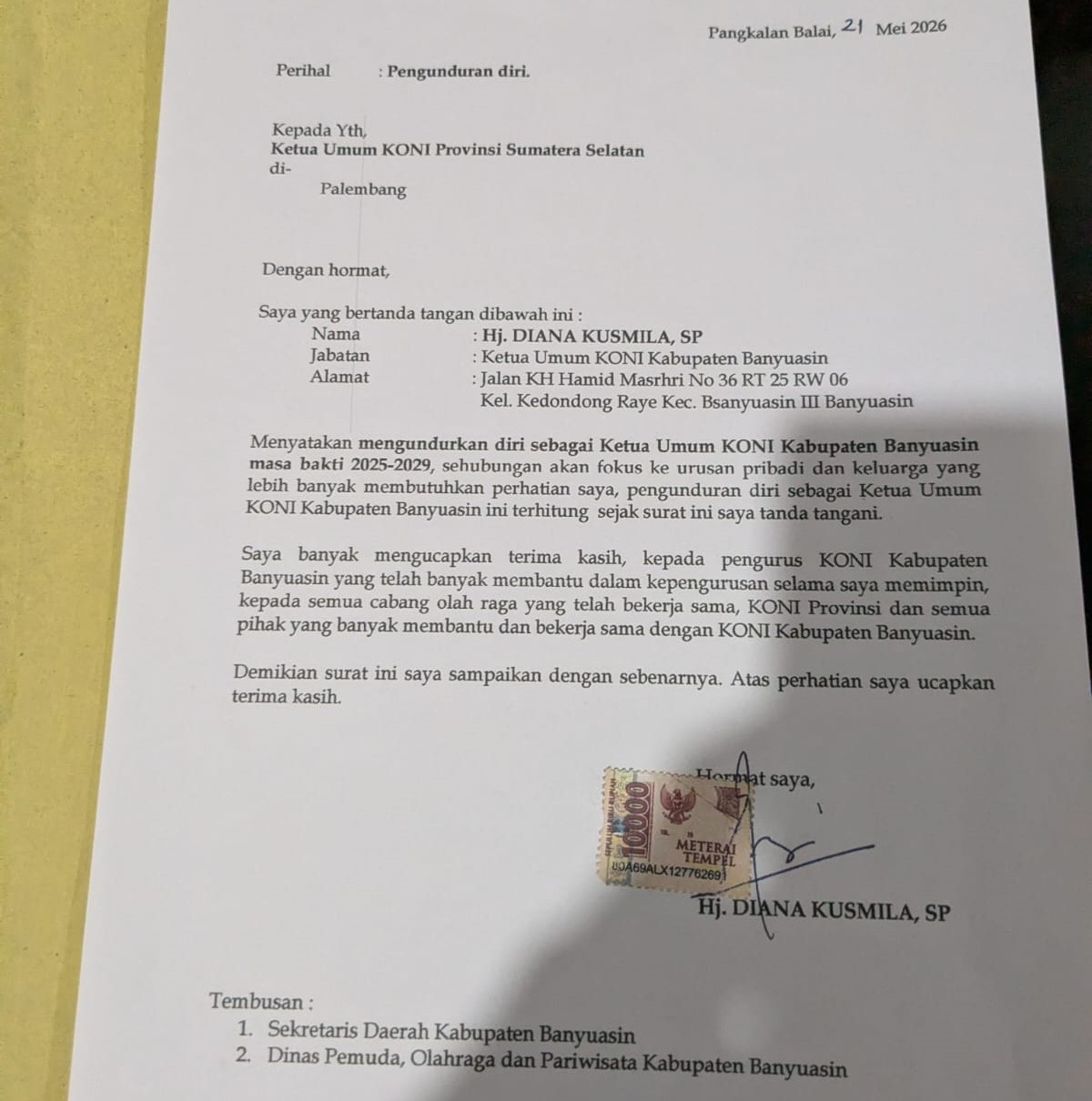 Terungkap, Ini Penyebab Ketua KONI Banyuasin Ajukan Pengunduran Diri!